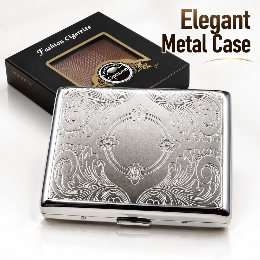 Travel Accessories Case - Paslanmaz Çelik Sigara Kutusu Kabartmalı Taşınabilir
